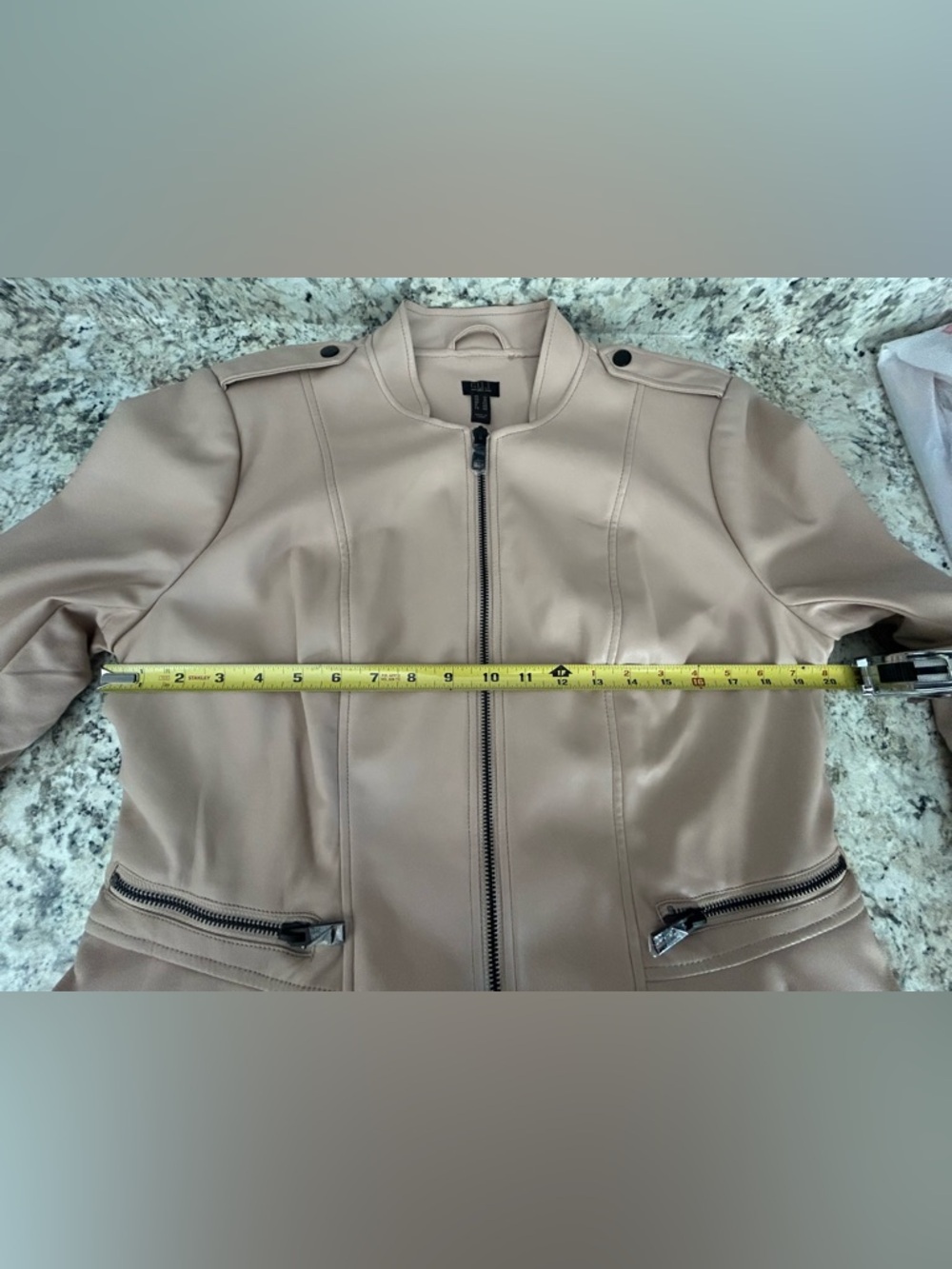 NWOT G.I.L.I. Got It Love It Faux Leather Double Peplum Jacket Blush Beige Sz 12 - Picture 14 of 15